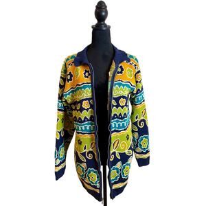 Vintage 90s Hanna Andersson Floral Embroidered Knit Full Zip Sweater XS